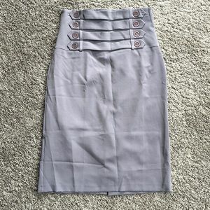 Light Gray military style pencil skirt with gray buttons.